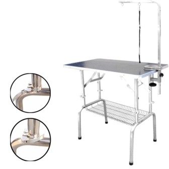 RVS Trimtafel 95 x 55 cm - verstelbaar - inclusief trimarm en trimlus